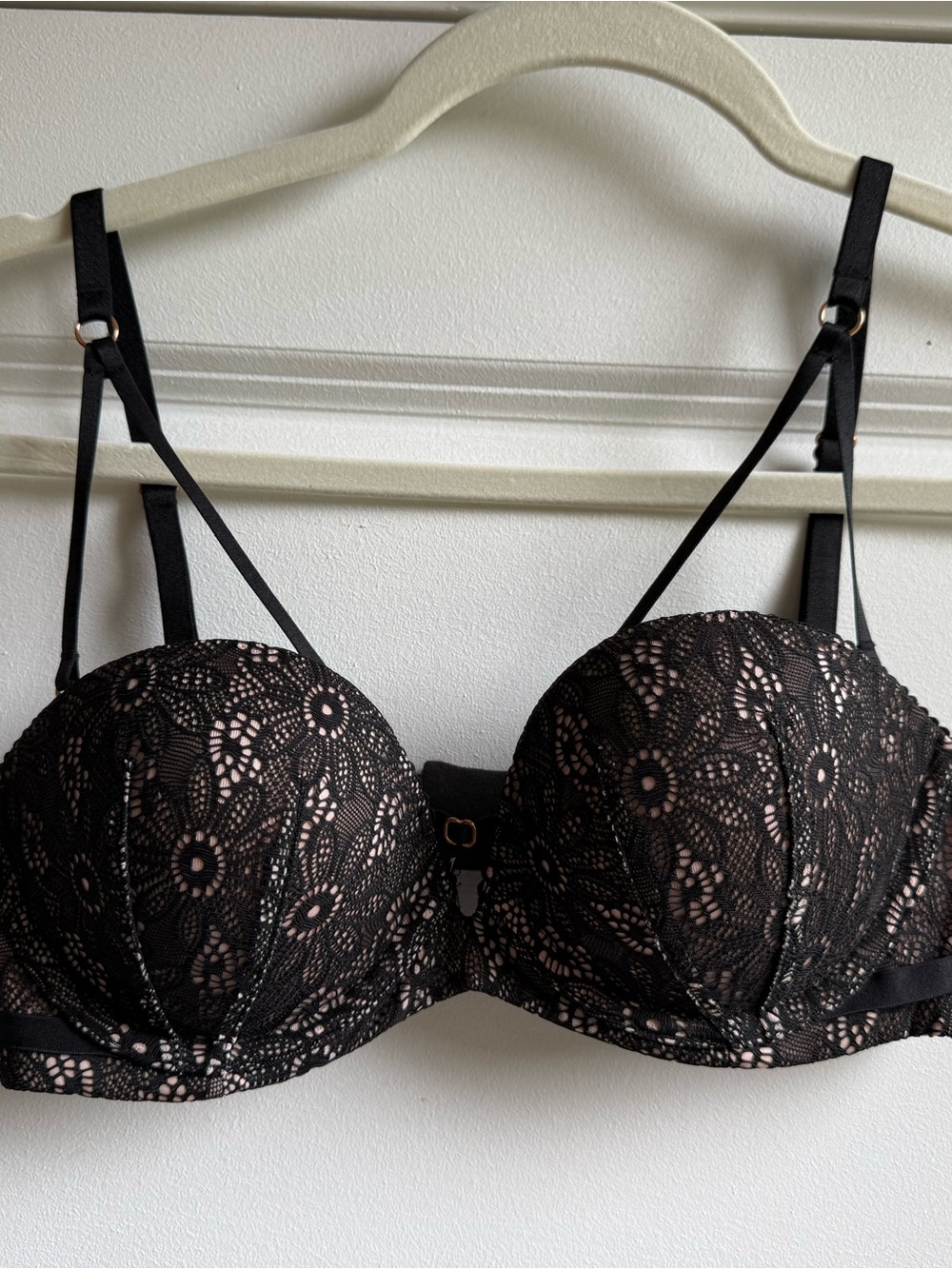 Black Lace Push-Up Bra with Nude Lining